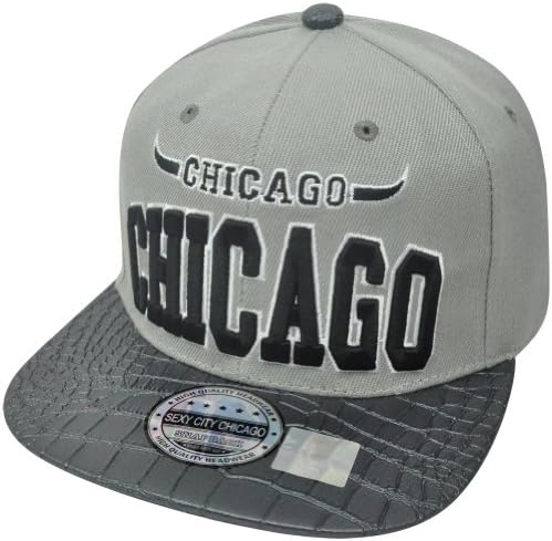 Windy City Town US Chicago Animal Snake Skin Pleather Snapback Hat Cap Flat Bill