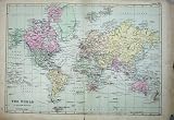 1881 COLOUR MAP WORLD MERCATOR'S PROJECTION ATLAS