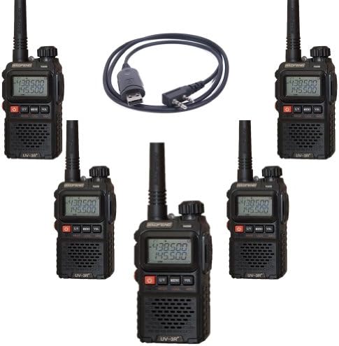5-Pack BaoFeng UV-3R PLUS(UR-3R+) FM HAM Two Way Radio(Black) with 1 Programming Cable