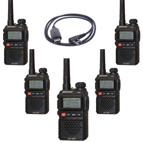 5-Pack BaoFeng UV-3R PLUS(UR-3R+) FM HAM Two Way Radio(Black) with 1 Programming Cable