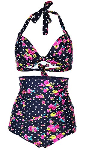 Spring Fever Women's Vintage High Waist Padded Polka Dot Bikini Swimsuit Set