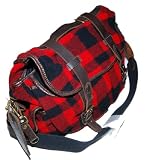 Polo Ralph Lauren Mens Wool Leather Plaid Vintage Messenger Bag Tote Red Black