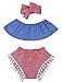 stylesilove Infant Baby Girl Casual Blue Top with Pompom Bloomers and Matching Headband 3 pcs Sunsuit (90/6-12 Months)
