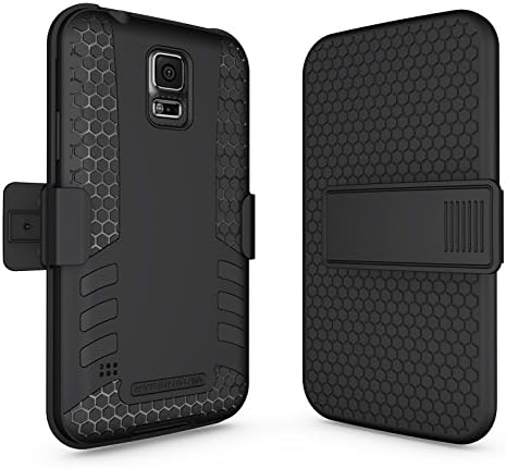 Hyperion Titan 2-piece Premium Hybrid Protective Cases with Belt Clip for Samsung Galaxy S5 / SV Cell Phone (Fits Standard Size Battery for all US and International Models) - BLACK/CLIP