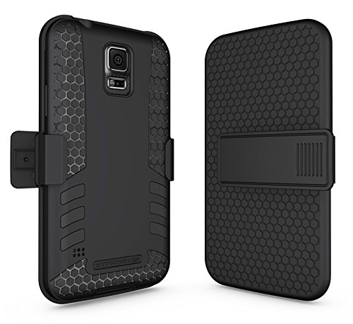 Hyperion Titan 2-piece Premium Hybrid Protective Cases with Belt Clip for Samsung Galaxy S5 / SV Cell Phone (Fits Standard Size Battery for all US and International Models) - BLACK/CLIP