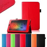 FINTIE (Red) Slim Fit Folio Stand Leather Case Cover for Google Asus Nexus 7 Inch Android Tablet -9 Color Options