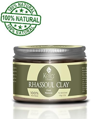 100% Natural Moroccan Rhassoul (Ghassoul) Clay. Facial &amp; Hair Mask Deep Conditioner Treatment for Dry Damaged Hair. Organic Anti Aging Mask, Pore Cleanser &amp; Natural Moisturizer. Dead Skin Remover - Premium Quality Suitable for All Hair and Skin Types Including Sensitive Skin. 100% Organic Never Tested on Animals and Free From Any Chemicals. Try It, Know the Difference. by Kella cosmetics