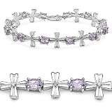 Johareez .925 Sterling Silver 5.50 Carat Genuine Amethyst & Diamond Bracelet