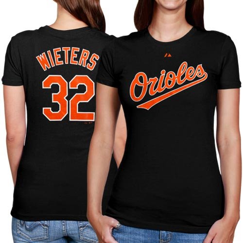 Majestic Matt Wieters Baltimore Orioles #32 Ladies Player T-Shirt - Black (Small)