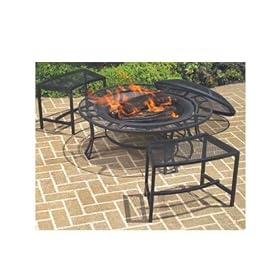 CobraCo FB6400-750 Steel Mesh Rim Fire Pit and Two Bench Set  with Screen and Cover