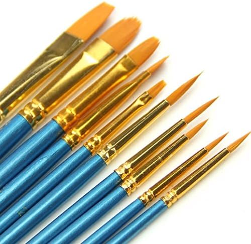 Permalow 10Pcs Artists Paint Brush Set Acrylic Watercolor Round Pointed Tip Nylon Hair