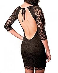 Sexy Vintage Lace-Up Backless Polyester Elbow Length Sleeves Cocktail Round Neck Bodycon Dress/Club Dress/Party Dress 