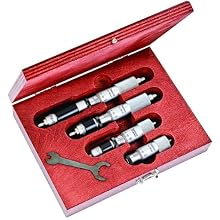 Starrett S824MAZ Fixed Range Vernier Inside Micrometers Set, 50-150mm Range, 0.01mm Graduation, +/-0.002" Accuracy (4 Piece Set)