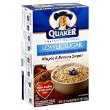 Quaker Instant Oatmeal Lower Sugar Maple & Brown Sugar, 10-Count Box (Pack of 6)