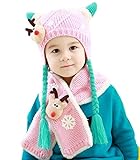 (スマイル ワキキ)Smile YKK クリスマス ニット キャップ キッズ マフラー ２点セット 子供 防寒 帽子 耳あて 赤ちゃん ベビー 鹿 ピンク