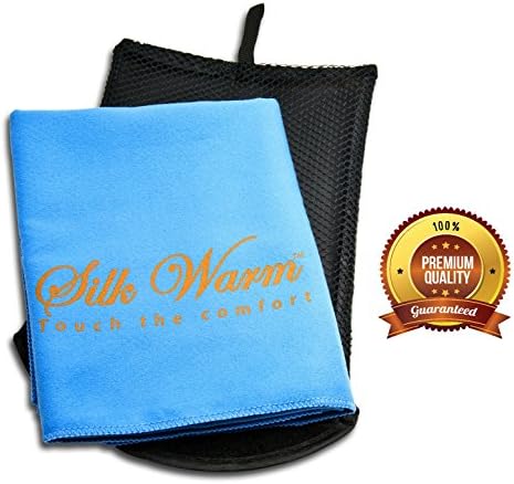 SILK WARM Premium Microfiber Towel - Super Absorbent - Quick Drying - Ultra Compact - Best for Travel, Camping, Beach, Sports, Gym - Hanging Loop + Carry Pouch Included