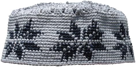Grey Kufi With Black Design - Hand-crocheted SMALL Muslim Islamic Hat Taqiya Skull Cap