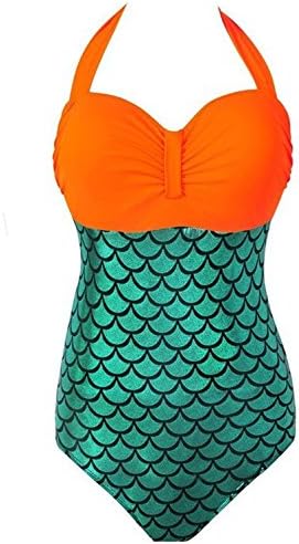 MeiPin Women's One Piece Sexy Swimsuit Glitter Mermaid Bikini Plus Size Bikini Sets (XXXL, Orange)