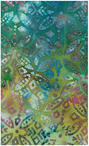 Java Block Printed (Tjap Stamped) Mosaic Tiles on Mardigras Mottled Bali Tie Dye (Ikat) Batik Gradation ~ HALF YARD!! ~ #66698 Quilt 100% Cotton 44" Wide