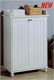 White Finish Wood Laundry Basket Hamper w/ Removable Canvas Liner