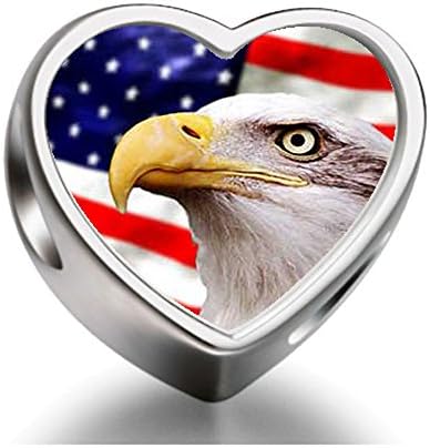 American flag bald eagle Heart Photo Charm Beads