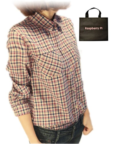 (ラズベリーパイ)RaspberryPi レディース チェック ボタン シャツ スウィート カジュアル トップス M / L オリジナルエコバッグセット rs69rp