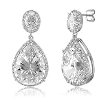 Sterling Silver Earrings Dangle Earrings In Pear Oval Cubic Zirconia CZ - Ideal Gift For Mother,...