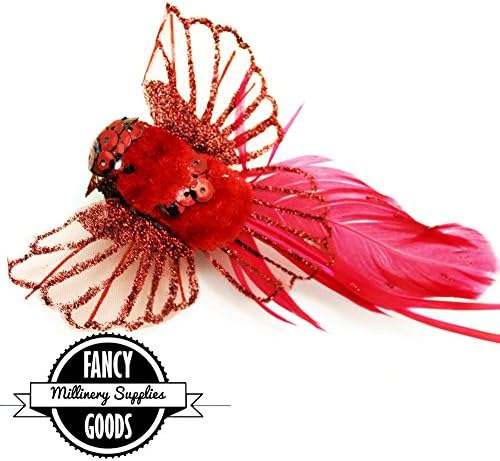 Red Sequin/Glitter - Flying - Fake Bird - Artificial Bird - Craft Bird - Feathers - Christmas - Touch of Nature