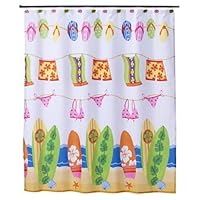 Surfboard Bathing Suit Flip Flop Beach Kids Bright Colored Fabric Bathroom Shower Curtain