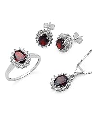 5.10 ct. t.w. Genuine Garnet & White Topaz Sterling Silver Set