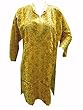 Designer Embroidered Yellow Cotton Tunic Kurti
