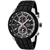 Seiko Mens SNAD95 Chronograph Black Dial Black Rubber Alarm Watch