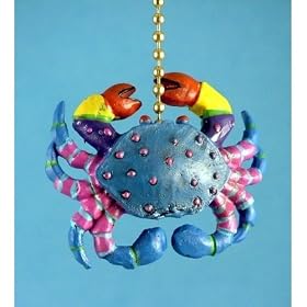 Whimsical Blue Crab Tiki Bar Dining Fan Light Pull Chain