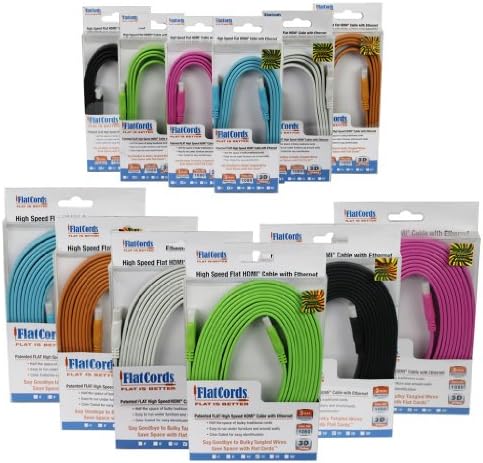 Flat HDMI Cables - Flat Cords - 6 foot (ORANGE) - The Revolutionary Half the Space, Tangle Free, Color-Coded Cord Solution - High Speed, Ethernet, 3D, and Audio Return Enabled