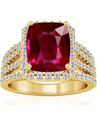 18K Yellow Gold Cushion Cut Ruby Ring With Sidestones