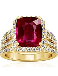 14K Yellow Gold Cushion Cut Ruby Ring With Sidestones