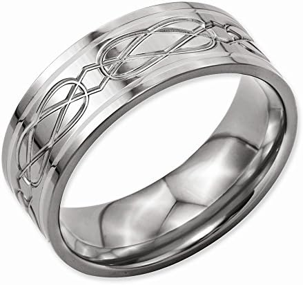 Titanium with Sterling Silver Inlay Celtic Knot Flat 8mm Polished Wedding Band Ring, Size 14, Men Rings
