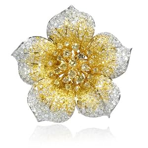 Diamond 18k Two Tone Gold Flower Brooch Pin