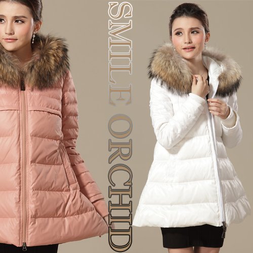 可愛い ラクーン ファー 付き Aライン ダウンコート/yimo20285