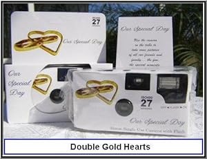 10 Pack Disposable Wedding Cameras, Double Gold Hearts, 35mm, 27 Exp, New in Gift Boxes