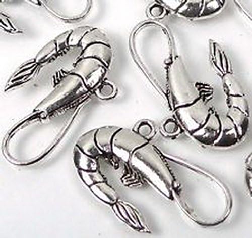 Smith Beads 15 Silver Pewter Shrimp Charm Connector Link 16x28mm Lead-Free