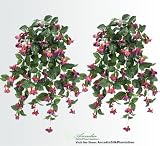 TWO 35" Artificial Fuchsia Hanging Flower Bushes _Fushia Red