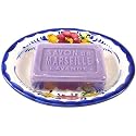 Portuguese Hand Painted Soap Dish with Lavender Scented Shea Butter Soap, 100 gram bar