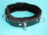 Fur Lined Leather Bondage Collar with 3 D-Rings and Locking Buckle