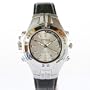 nTren 1690-522 MP3 Data Storage Watch, Black Leather Band and Silver Watch Face