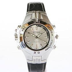 nTren1690-522MP3DataStorageWatch,BlackLeatherBandandSilverWatchFace