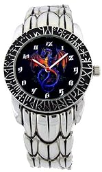 Dragon Mountain Round Voodoo Symbol Bezzle Black Dial Punk Gothic Cemetary Voodoo Skater Metal Band and Clasp Wrist Watch