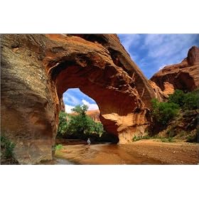 photographie Hiker underneath Coyote Natural Bridge, Coyote Gulch hike. est disperible en (L x H)...