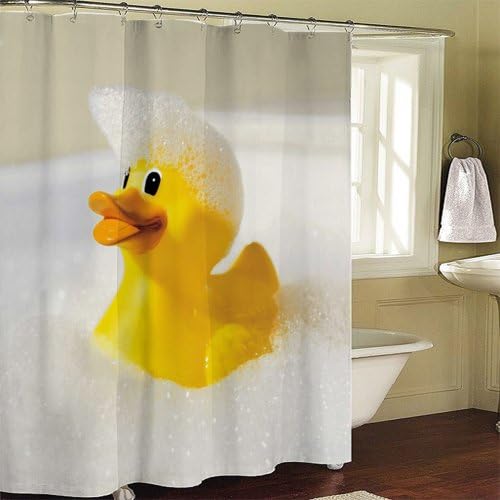 Noemie Hogar 71" X 79" Polyester Fabric Bathing Duck Shower Curtain With Set of 12 Roller Shower Curtain Rings