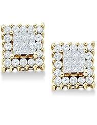 14k Yellow OR White Gold Princess and Round Cut Channel Set Diamond Stud Earrings (1/2 cttw)